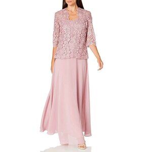 Emma Stone Size 4 Pink Rose Lace  Open Front Jacket Long Dress 2 Piece Formal